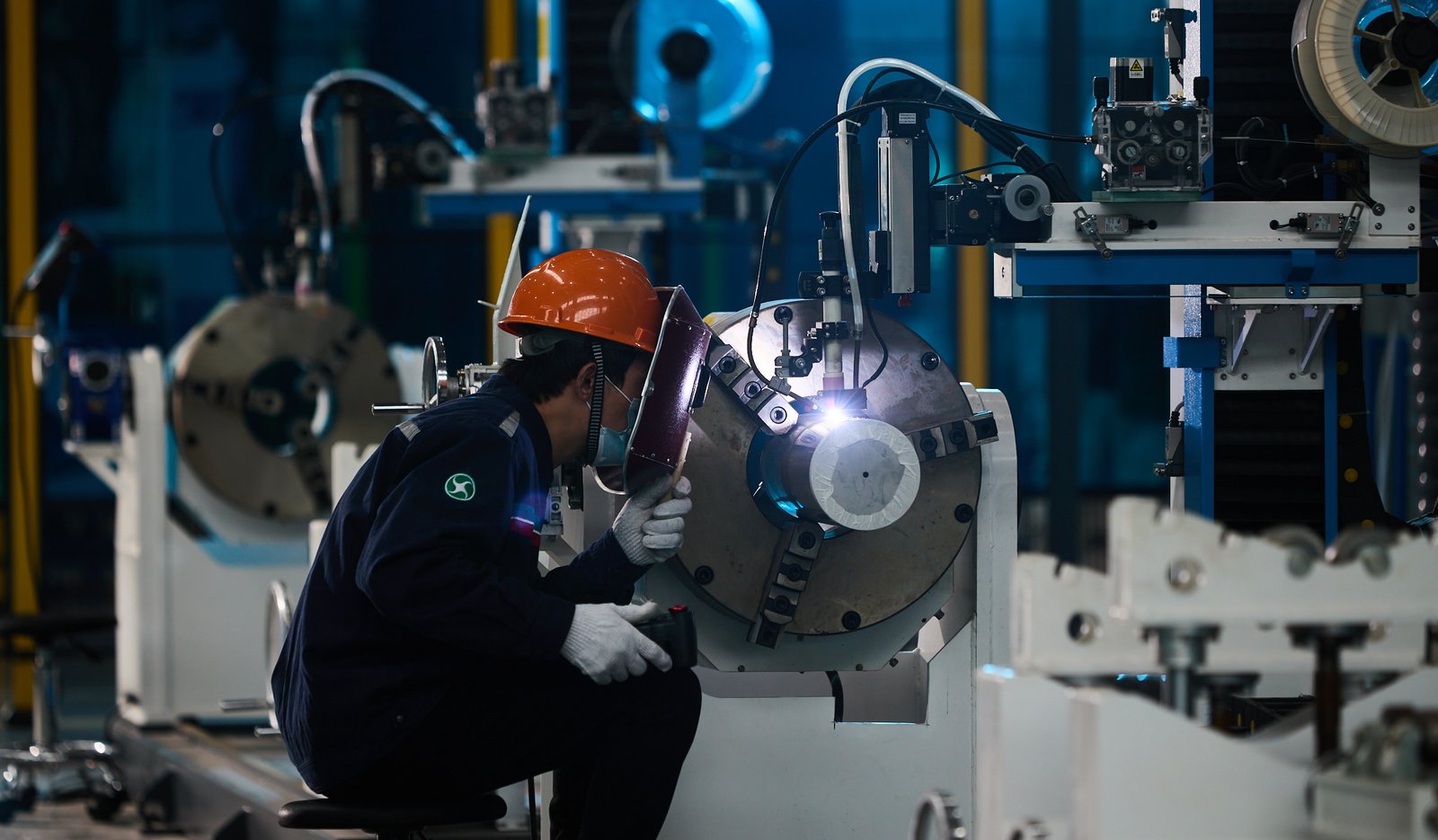 An employee at the Skyblue Smart Equipment factory in China